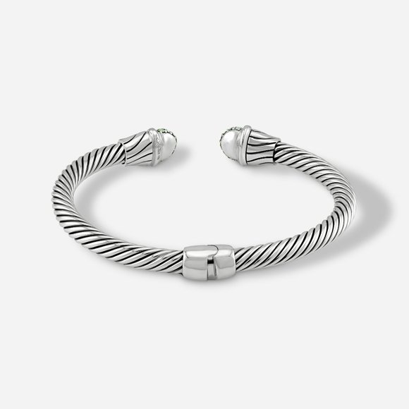 5mm Braided Silver & 18k Gold Cable Bracelet with Green Diamond and Middle Clasp - Picture 4 of 5